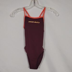 NWT Head Maroon One Piece Swimsuit Cami Cross Back Orange Straps Girls Size 8